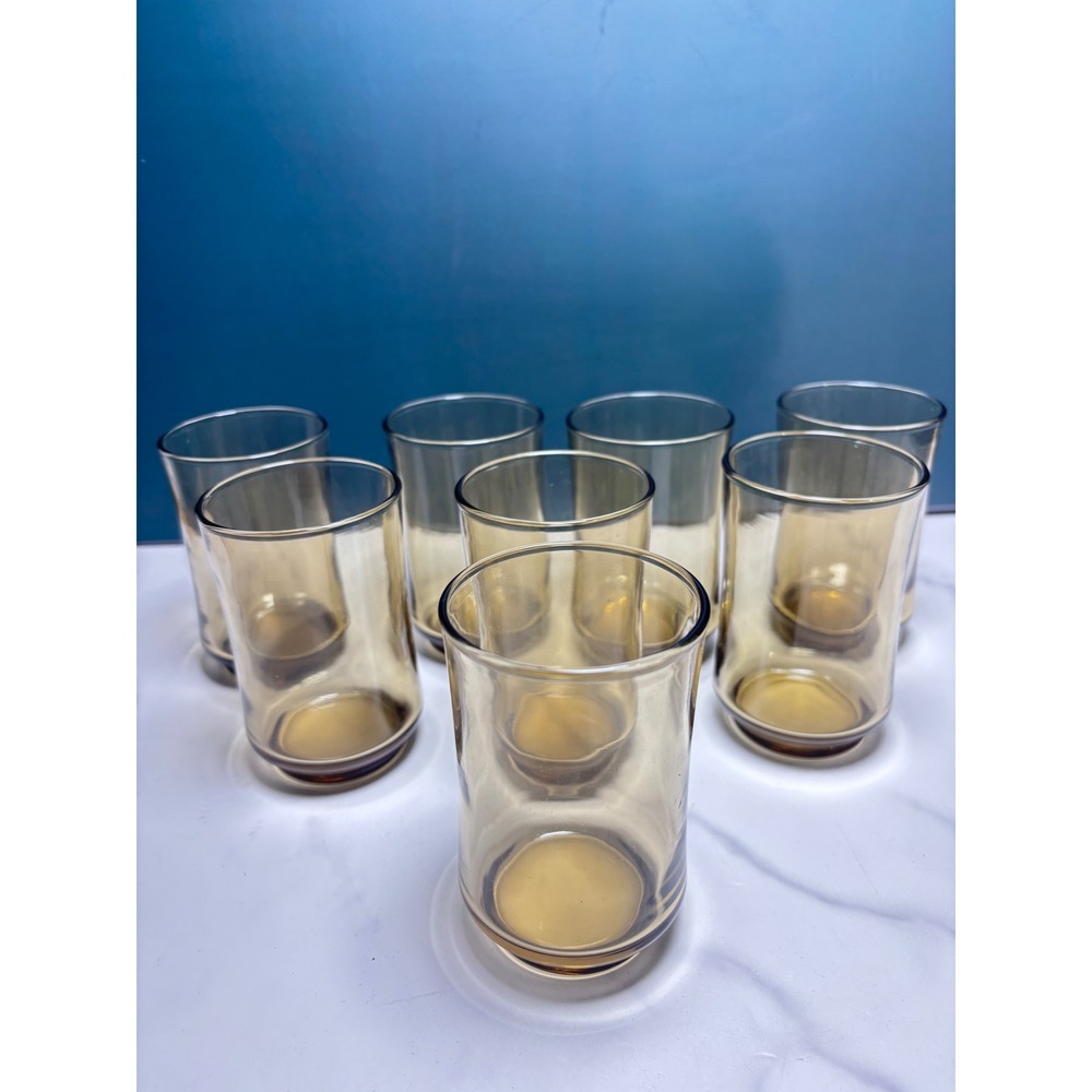 Vtg Libbey Bolero 6 oz Glass Tumblers 8 Pc MCM Smoky Brown Juice Glasses